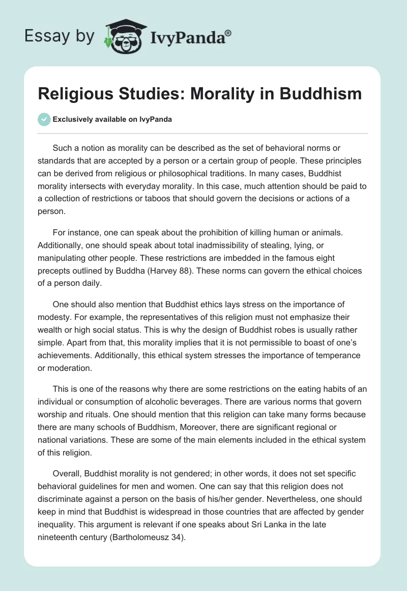 Religious Studies: Morality in Buddhism. Page 1