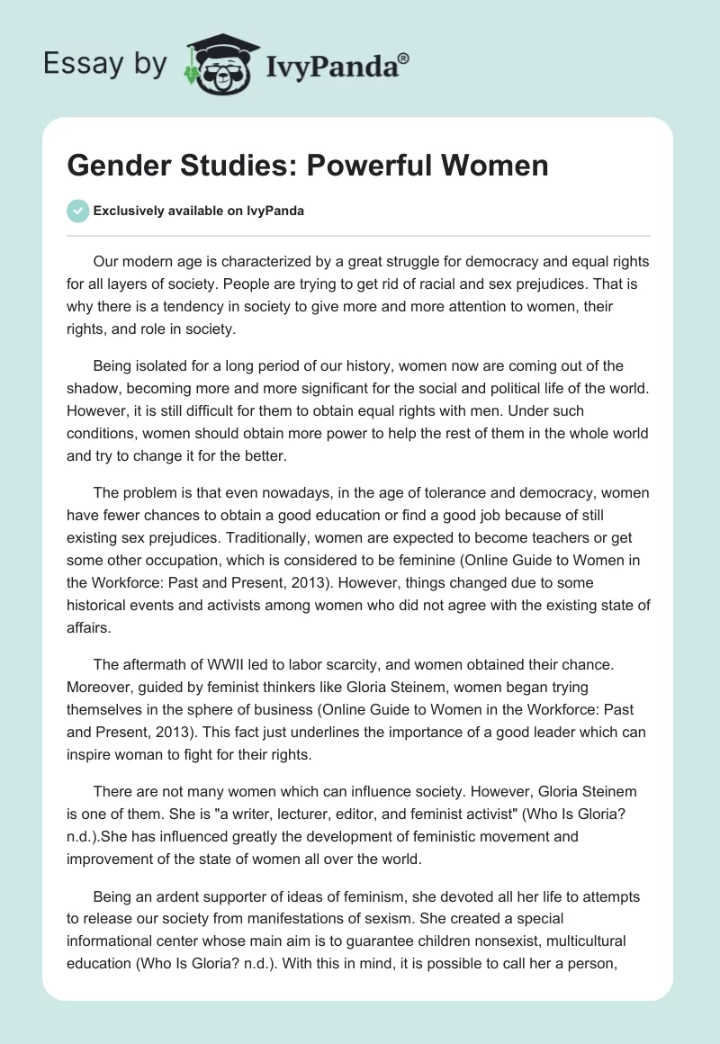 Gender Studies: Powerful Women. Page 1