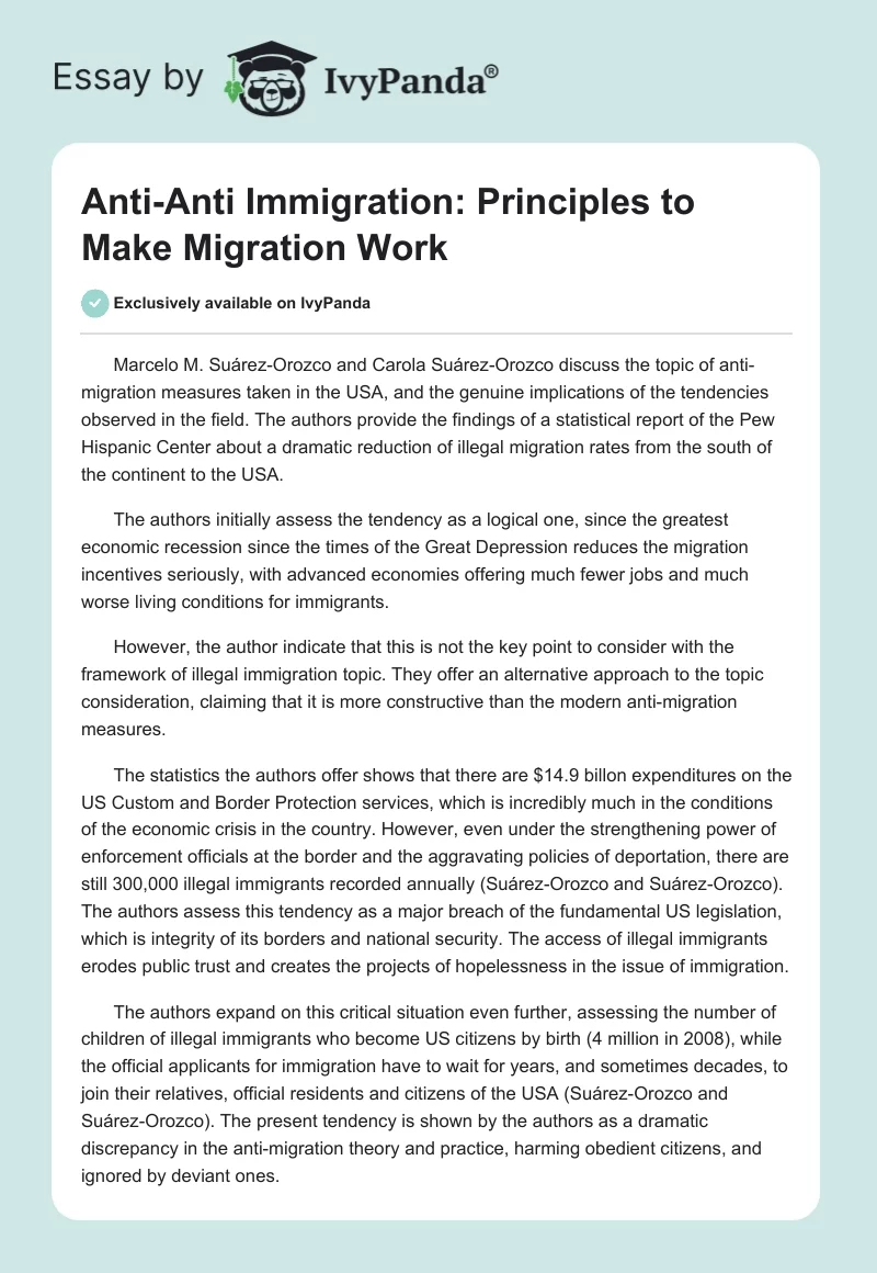 Anti-Anti Immigration: Principles to Make Migration Work. Page 1