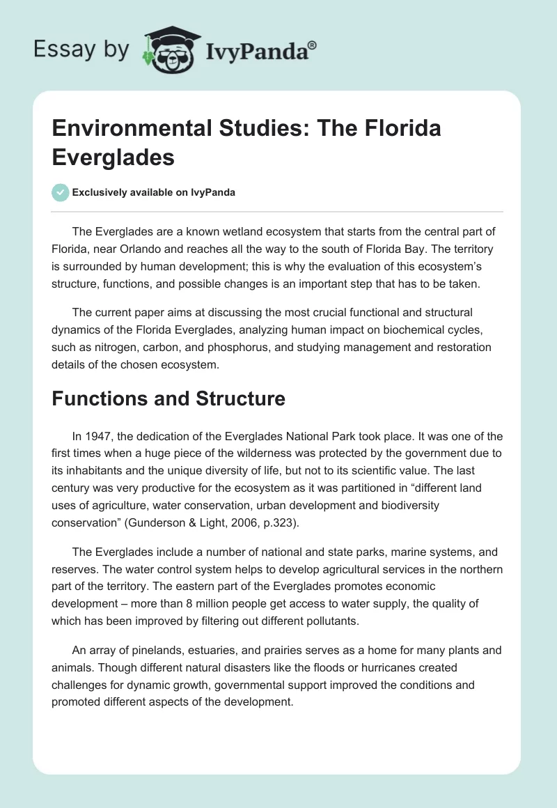 Environmental Studies: The Florida Everglades. Page 1