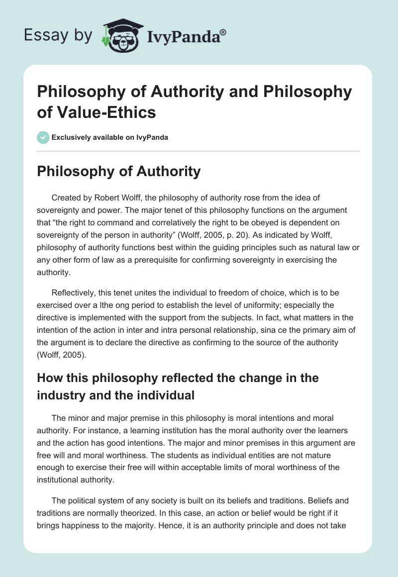 Philosophy of Authority and Philosophy of Value-Ethics. Page 1