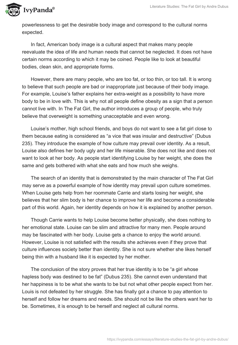 Literature Studies: The Fat Girl by Andre Dubus. Page 2