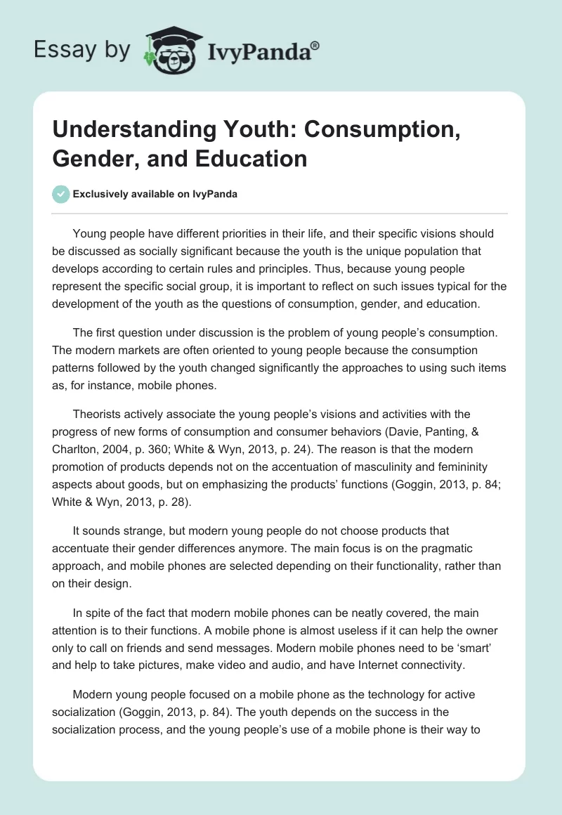 Understanding Youth: Consumption, Gender, and Education. Page 1