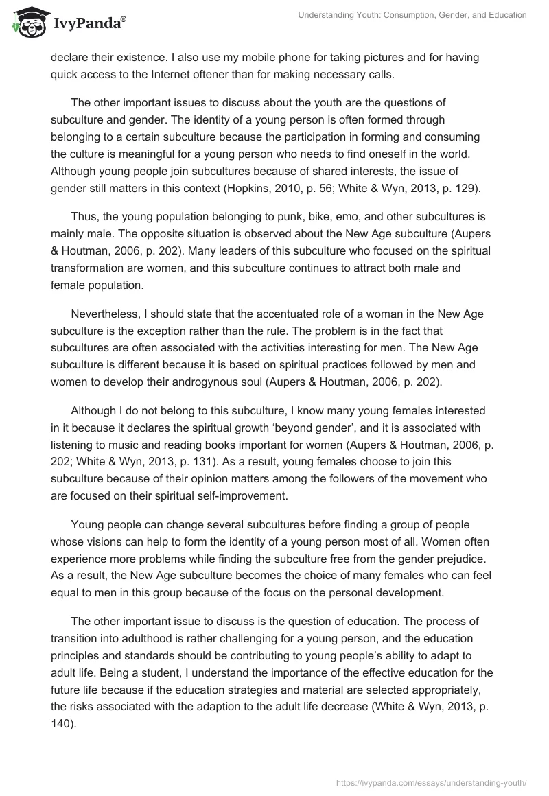 Understanding Youth: Consumption, Gender, and Education. Page 2