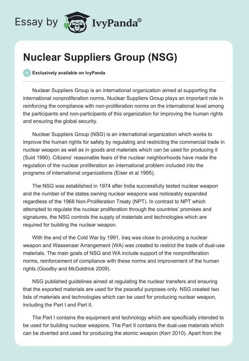 Nuclear Suppliers Group (NSG). Page 1