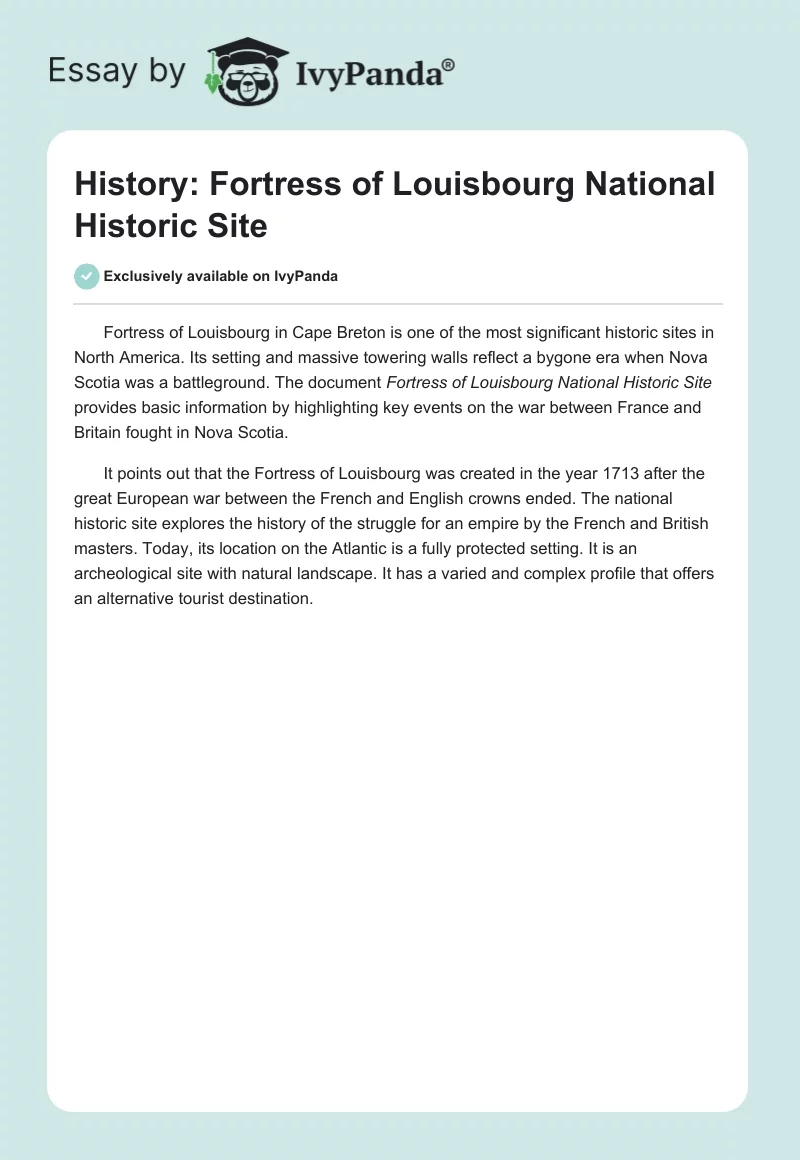 History: Fortress of Louisbourg National Historic Site. Page 1