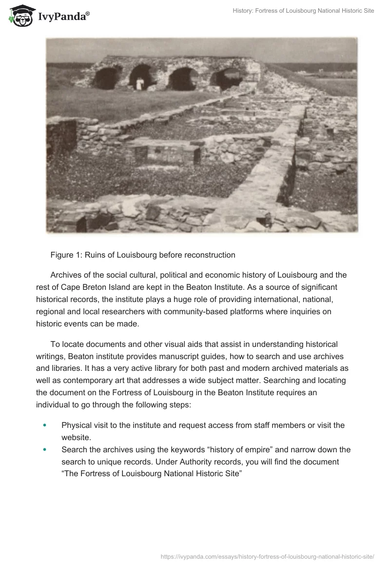 History: Fortress of Louisbourg National Historic Site. Page 2