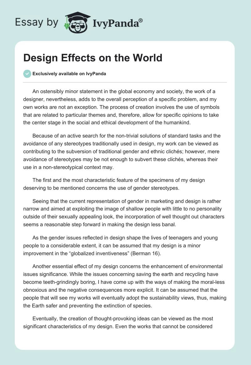 Design Effects on the World. Page 1