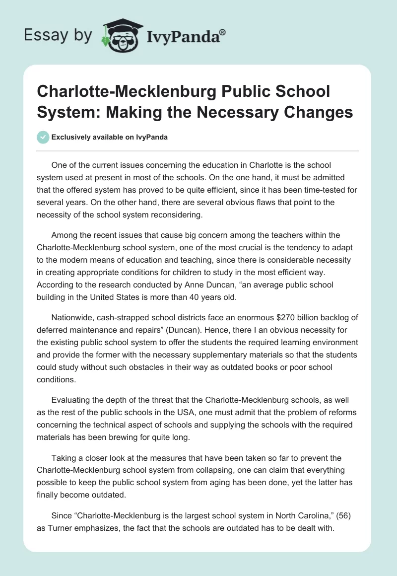 Charlotte-Mecklenburg Public School System: Making the Necessary Changes. Page 1