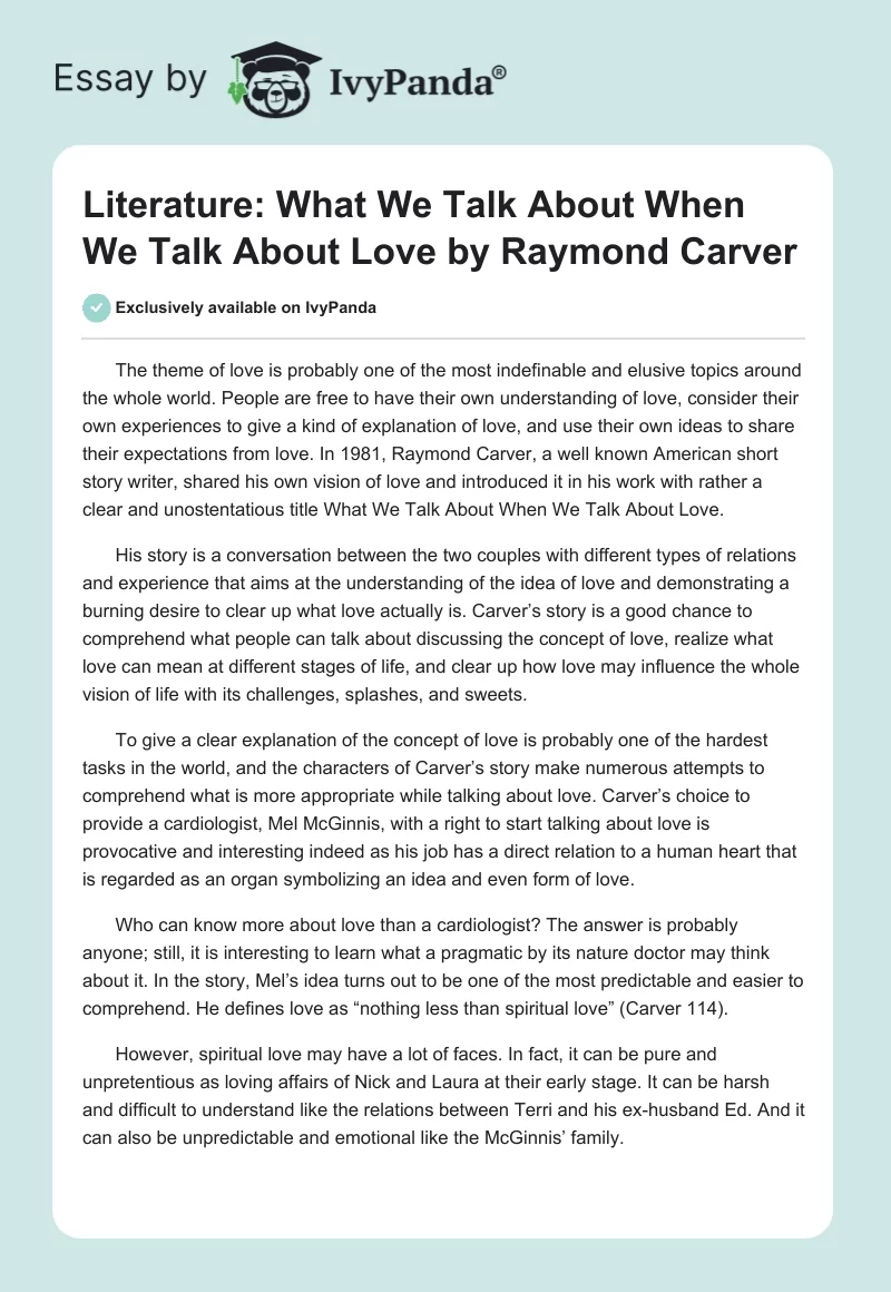 Literature: What We Talk About When We Talk About Love by Raymond Carver. Page 1