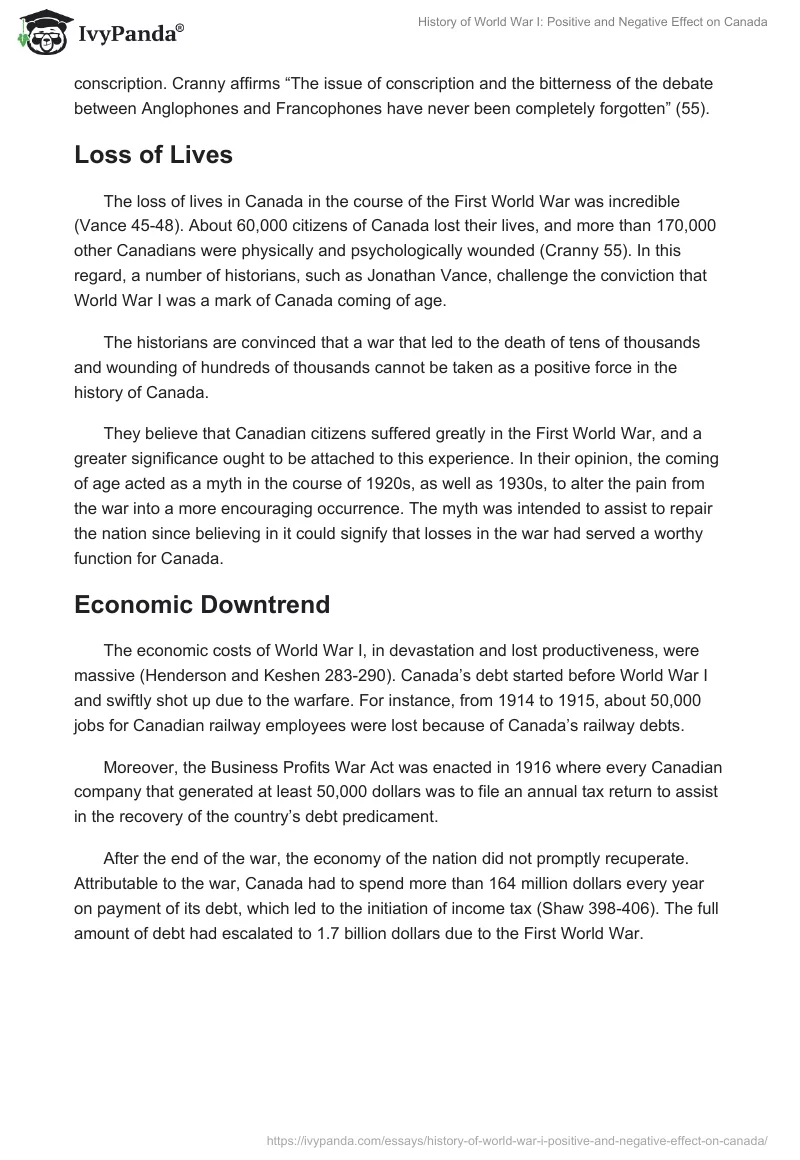 Positive and Negative Effects of WW1 on Canada: Essay. Page 3