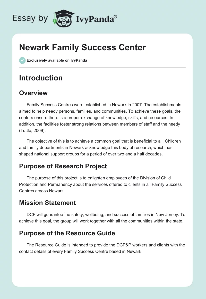 Newark Family Success Center. Page 1