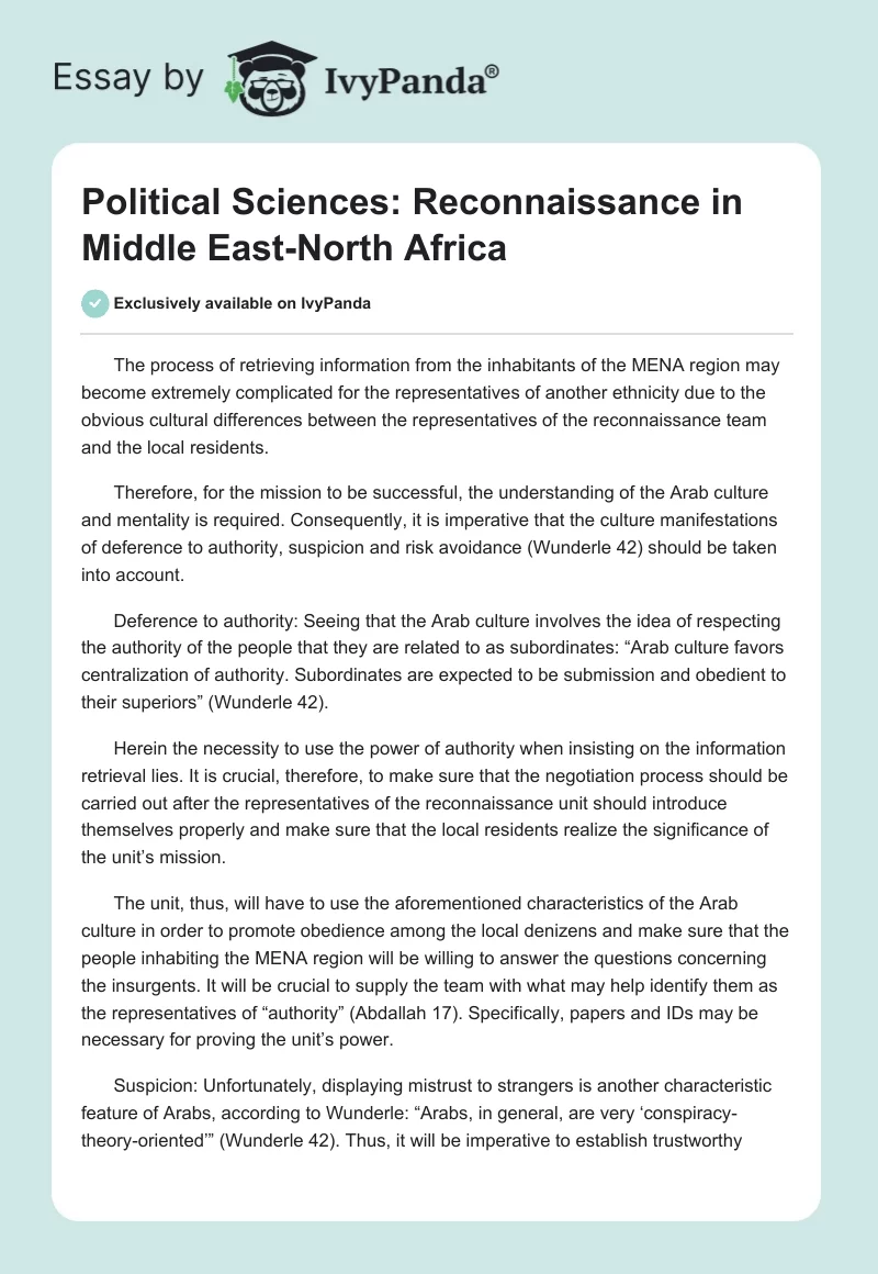 Political Sciences: Reconnaissance in Middle East-North Africa. Page 1