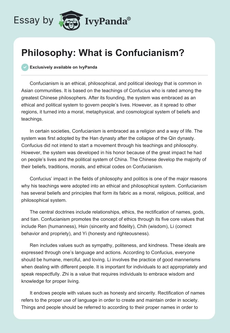 Philosophy: What Is Confucianism?. Page 1
