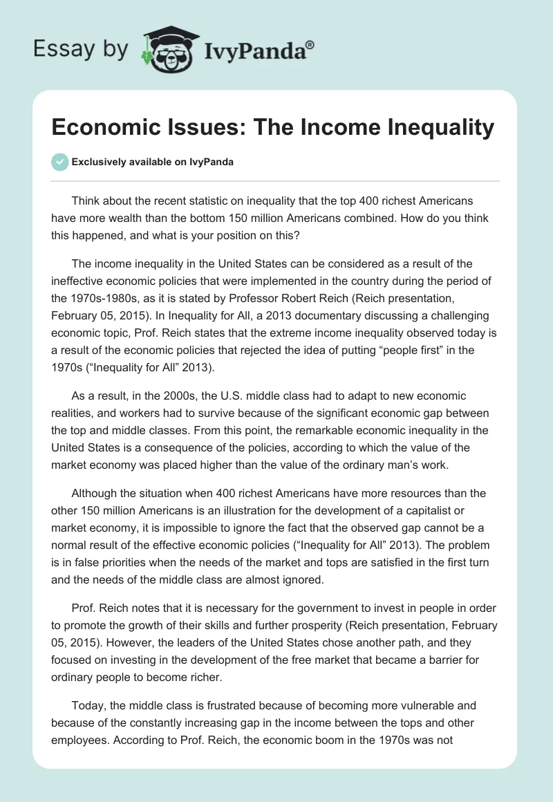Economic Issues: The Income Inequality. Page 1