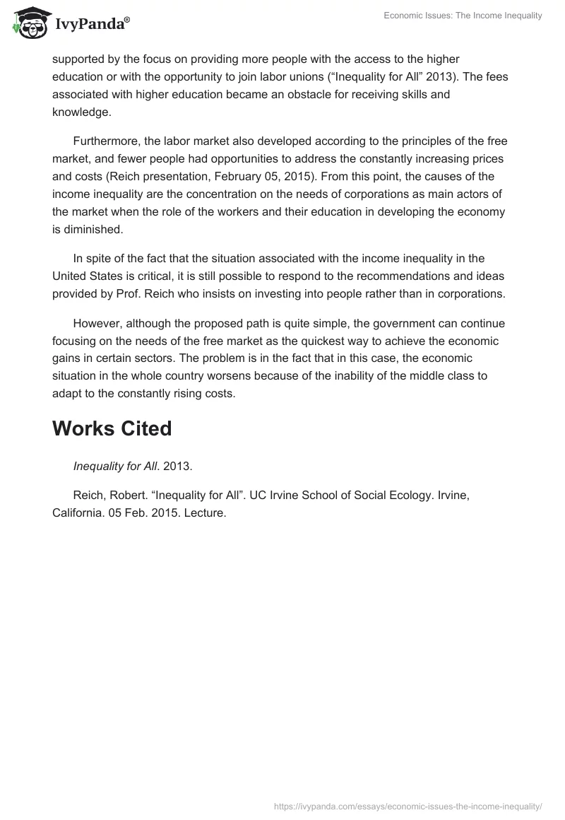 Economic Issues: The Income Inequality. Page 2