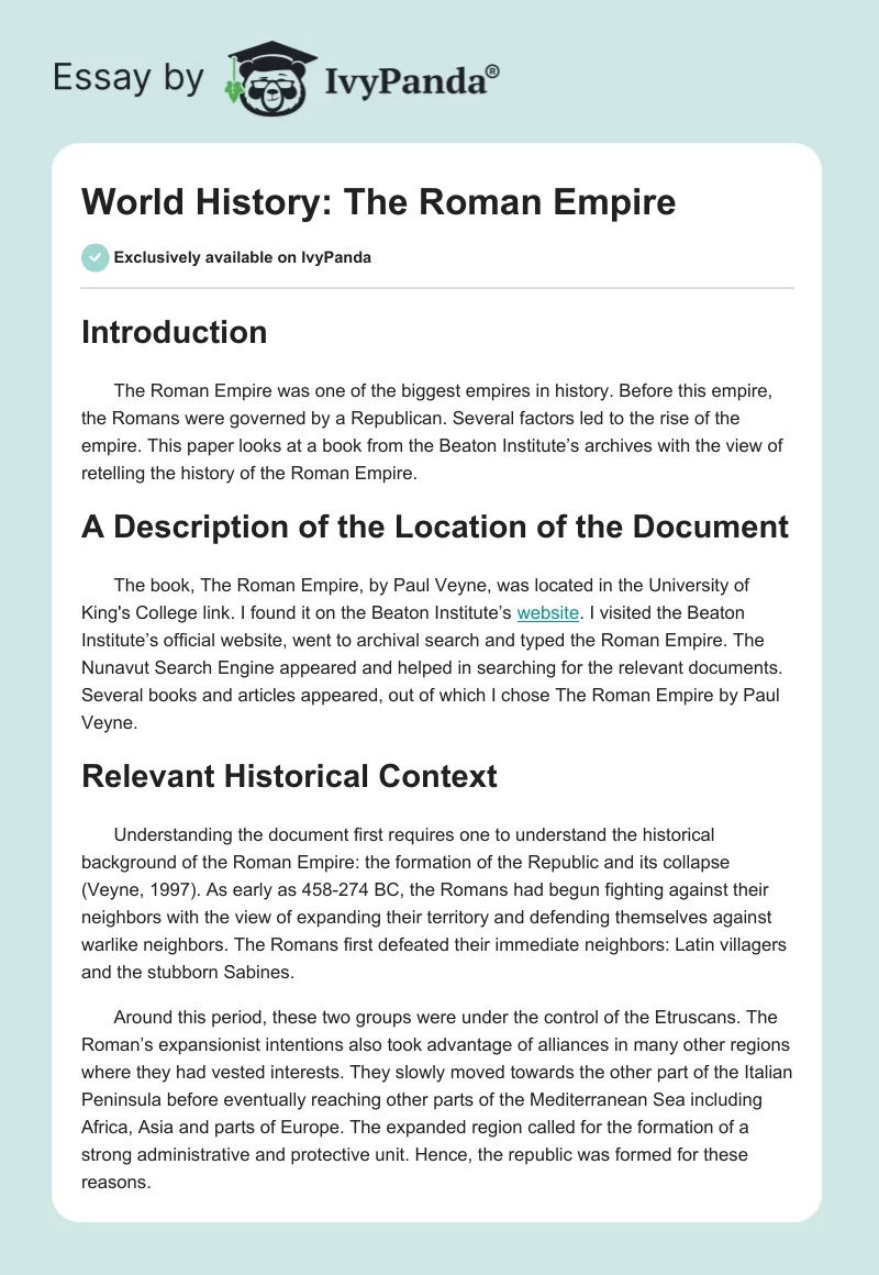 World History: The Roman Empire. Page 1