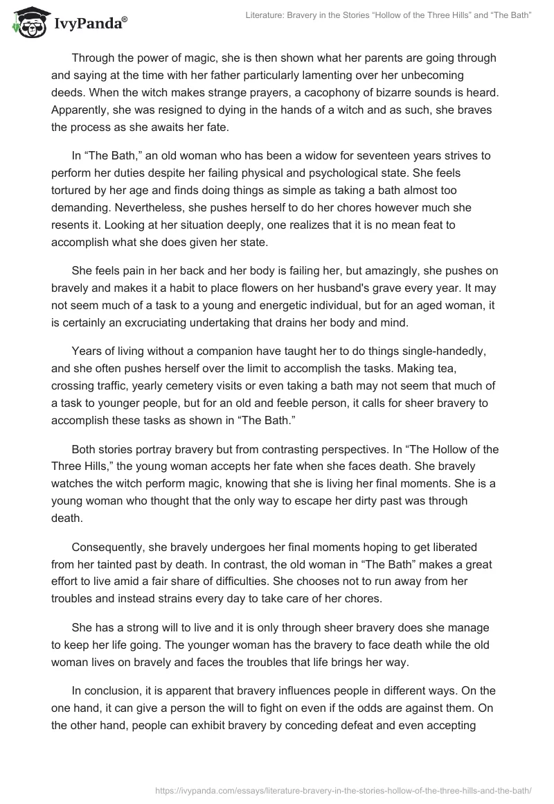 Literature: Bravery in the Stories “Hollow of the Three Hills” and “The Bath”. Page 2