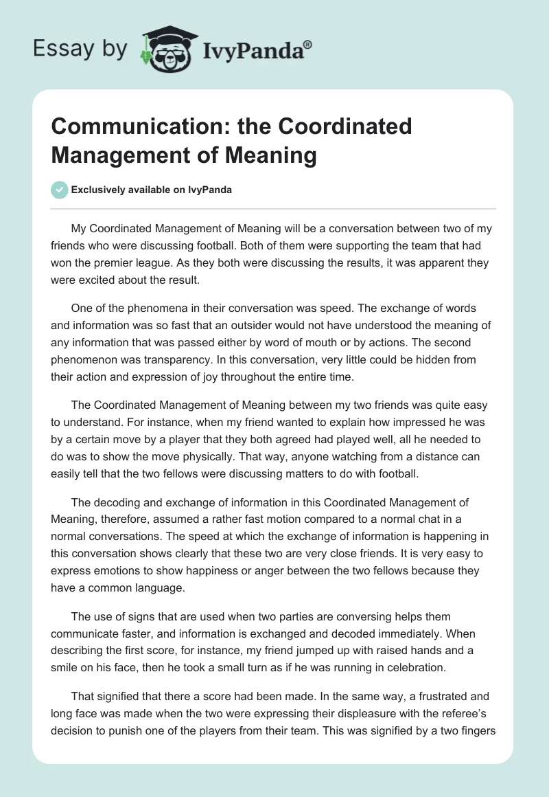 Communication: The Coordinated Management of Meaning. Page 1