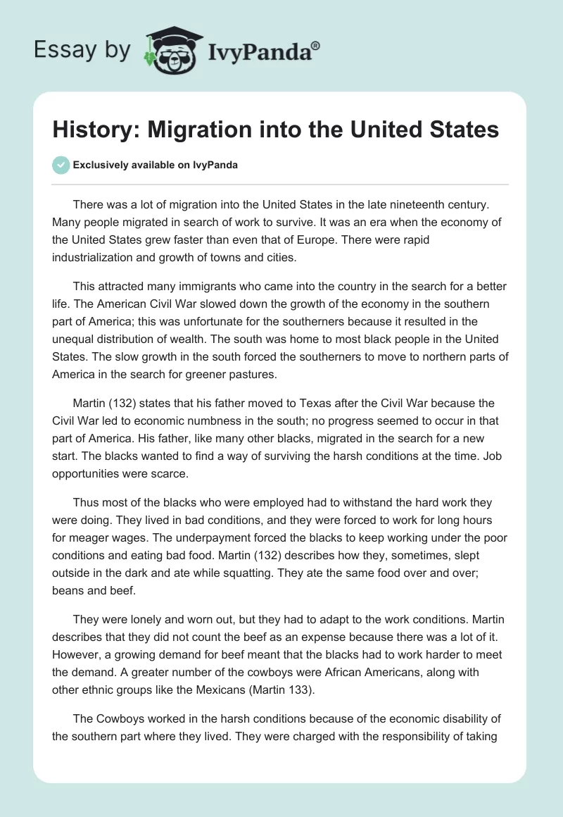History: Migration into the United States. Page 1