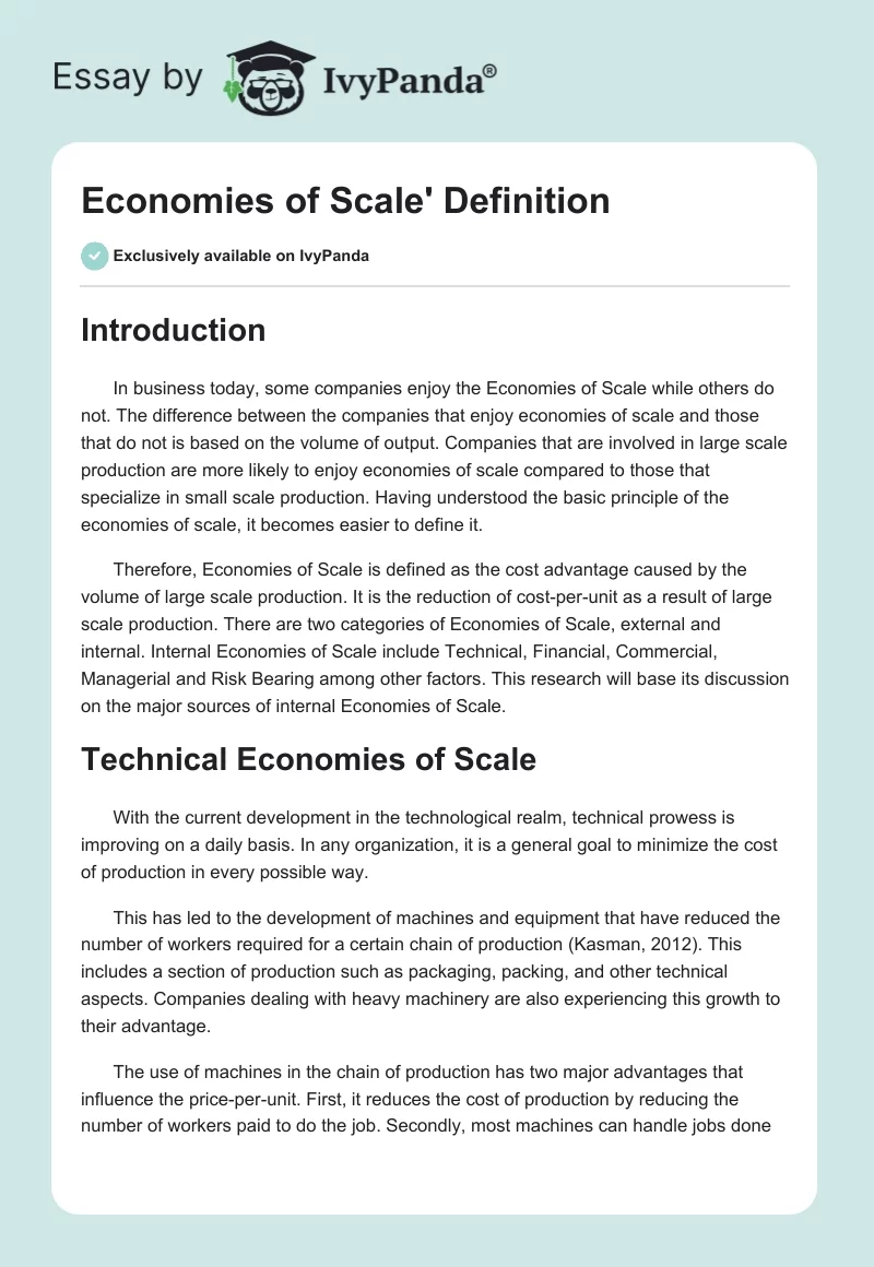 Economies of Scale' Definition. Page 1