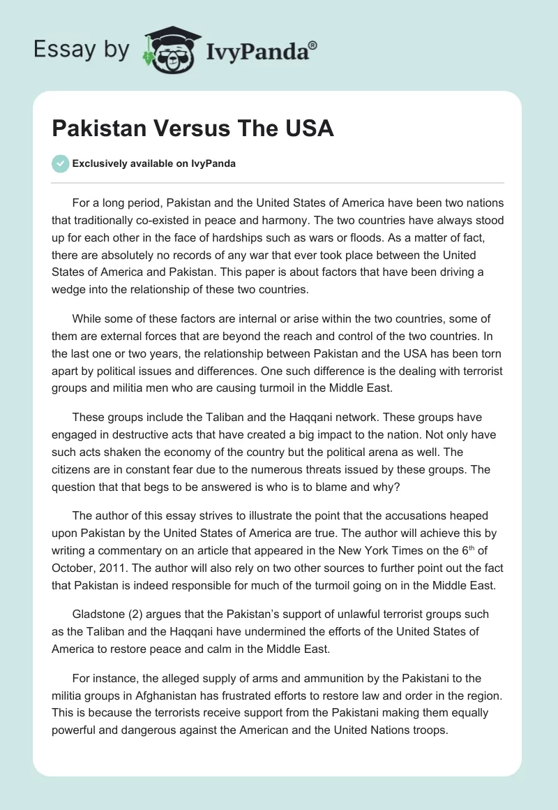 Pakistan Versus The USA. Page 1