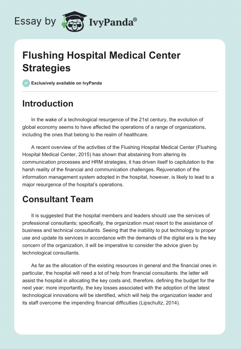 Flushing Hospital Medical Center Strategies. Page 1