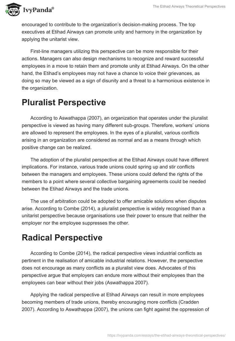 The Etihad Airways Theoretical Perspectives. Page 2