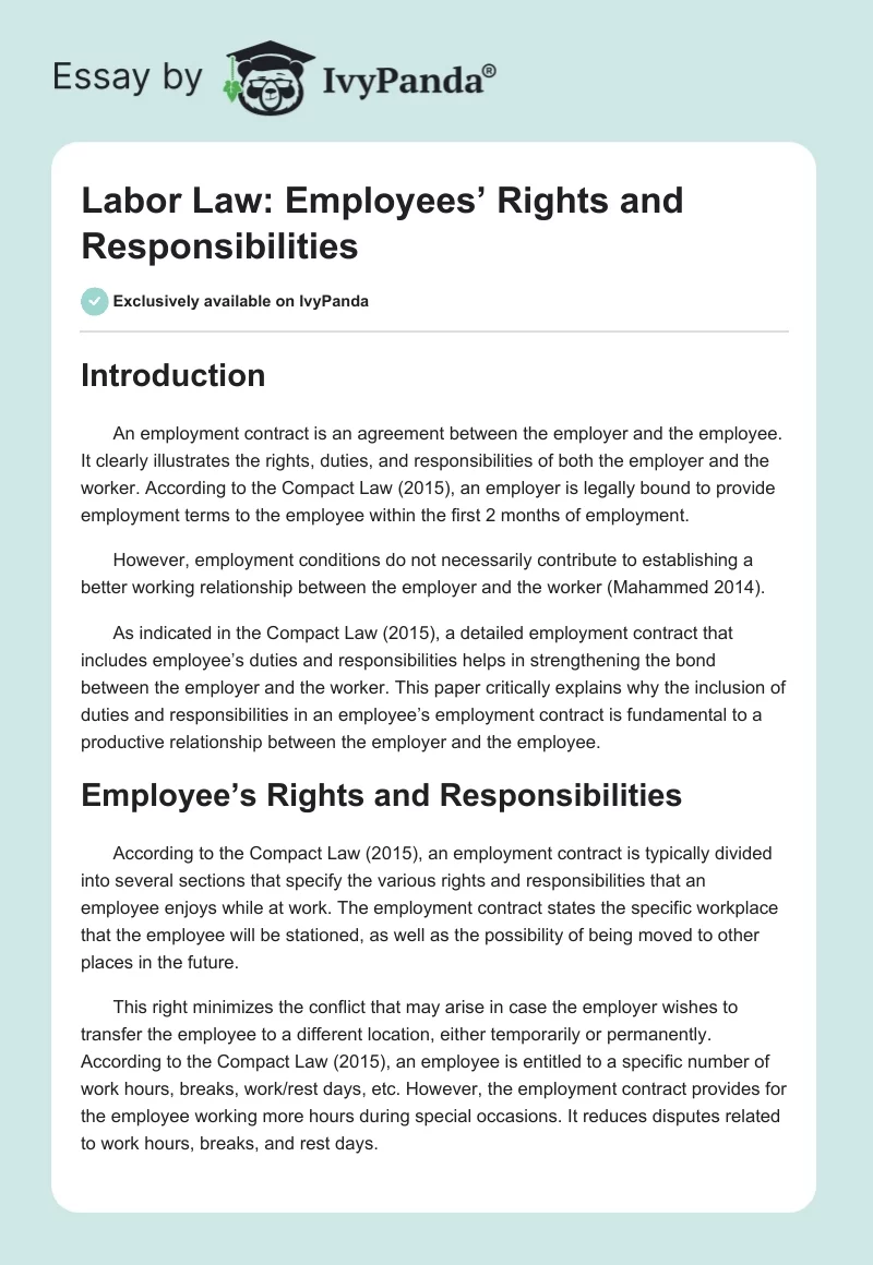 Labor Law: Employees’ Rights and Responsibilities. Page 1