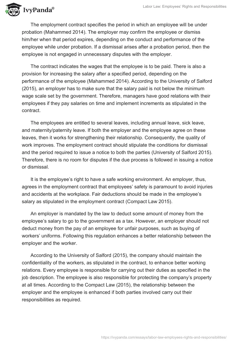 Labor Law: Employees’ Rights and Responsibilities. Page 2