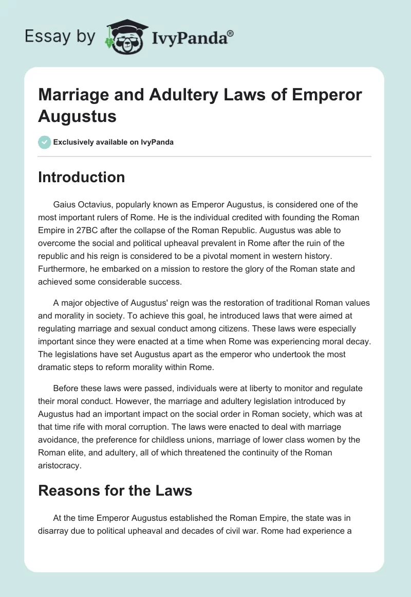 Marriage and Adultery Laws of Emperor Augustus. Page 1