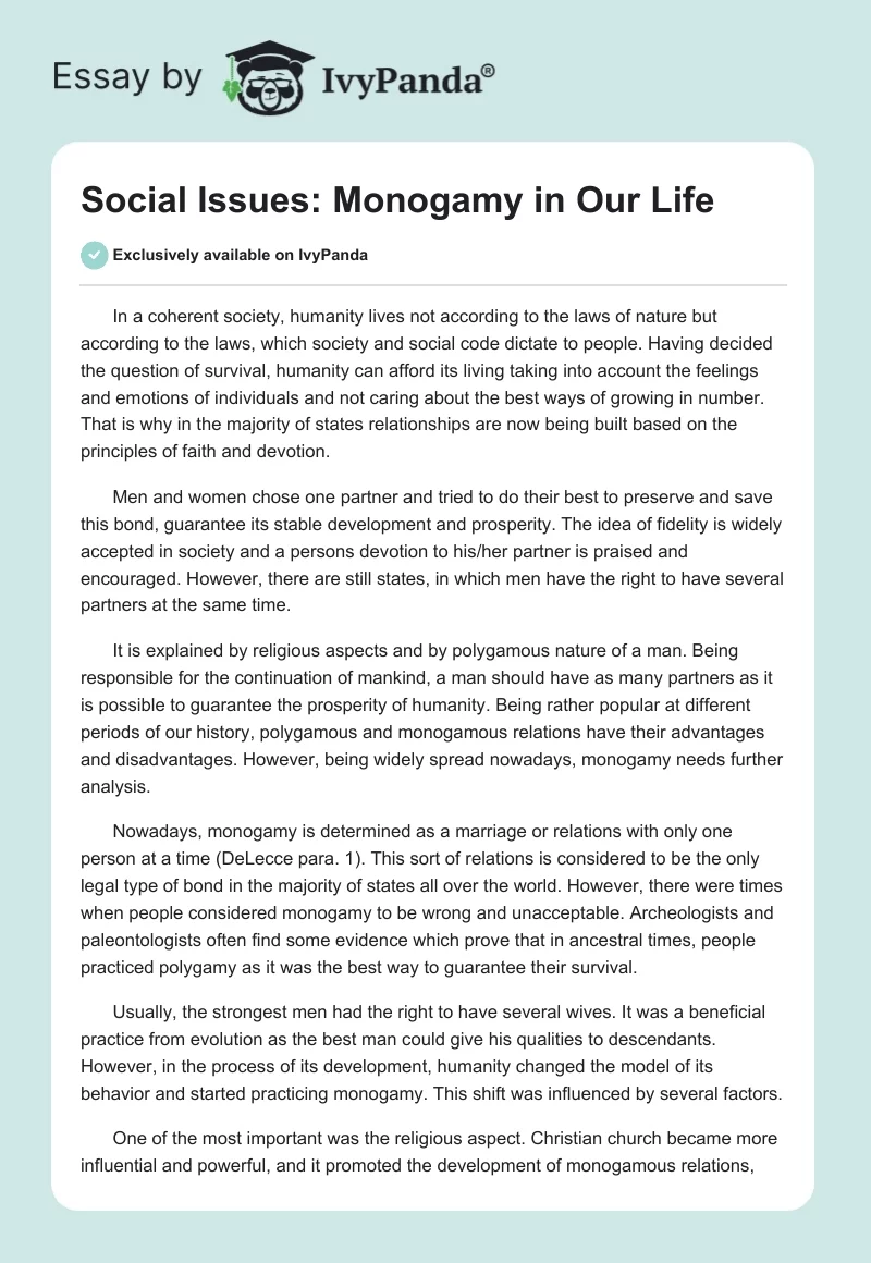 Social Issues: Monogamy in Our Life. Page 1