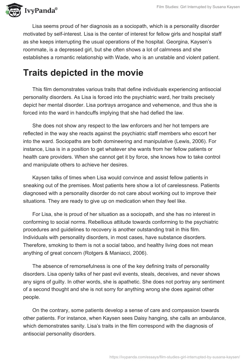 Film Studies: Girl Interrupted by Susana Kaysen. Page 2