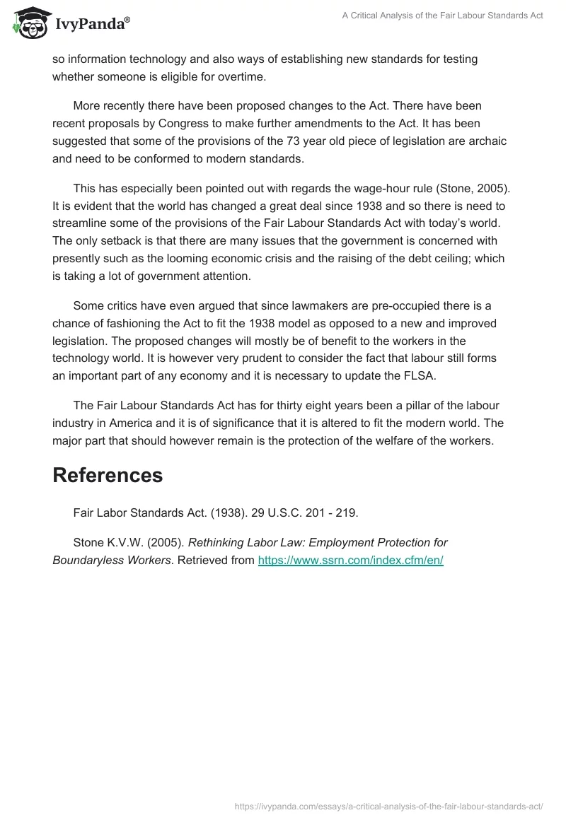 A Critical Analysis of the Fair Labour Standards Act. Page 2
