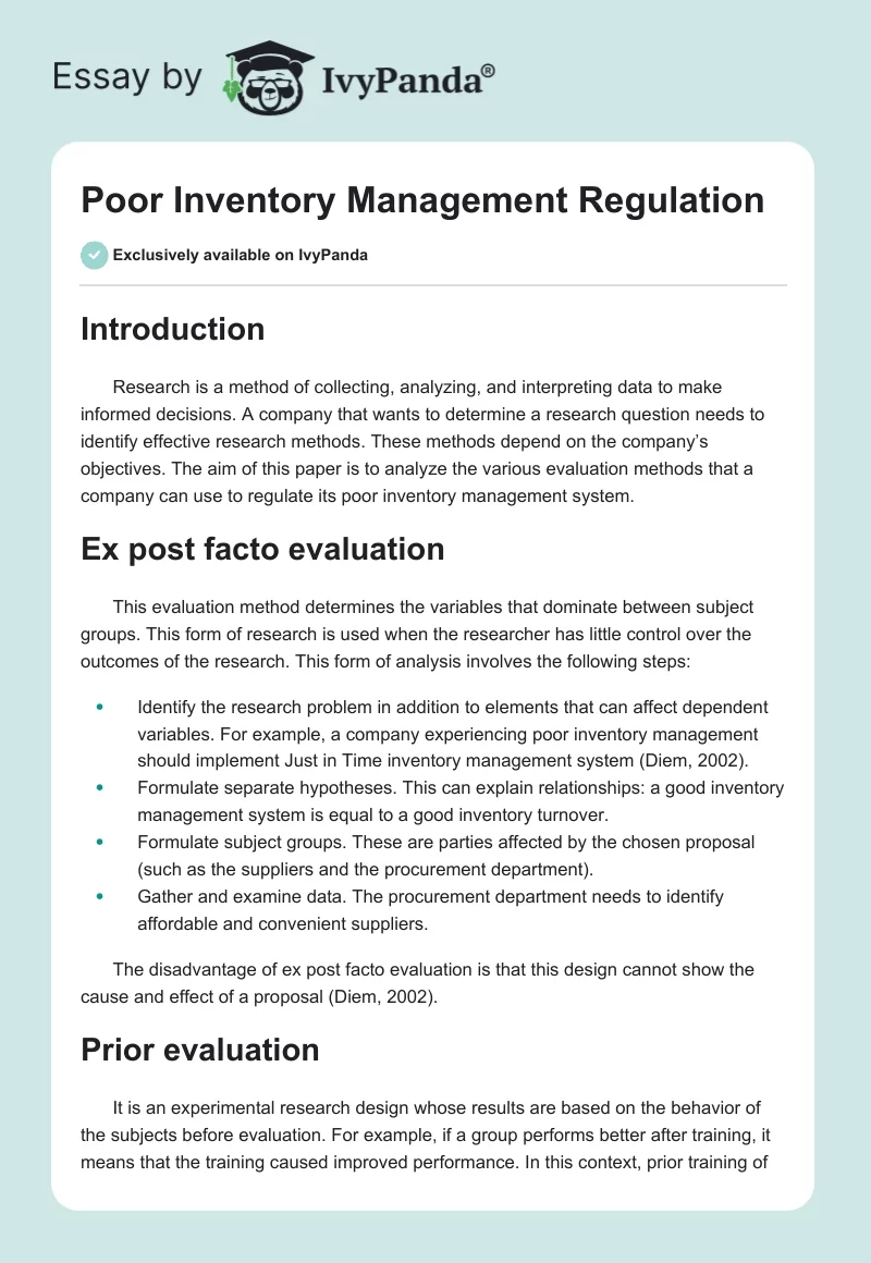 Poor Inventory Management Regulation. Page 1