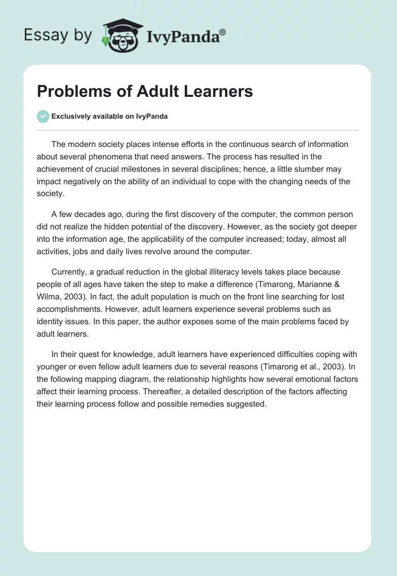 Problems of Adult Learners. Page 1