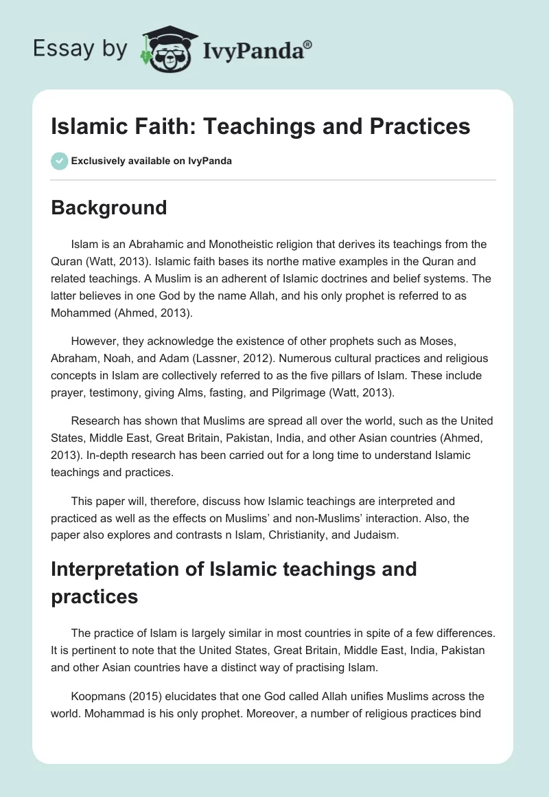 Islamic Faith: Teachings and Practices. Page 1