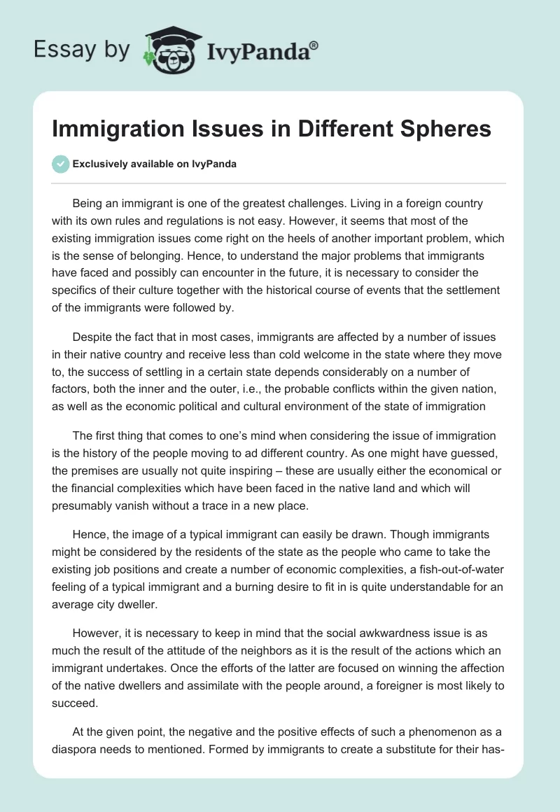 Immigration Issues in Different Spheres. Page 1