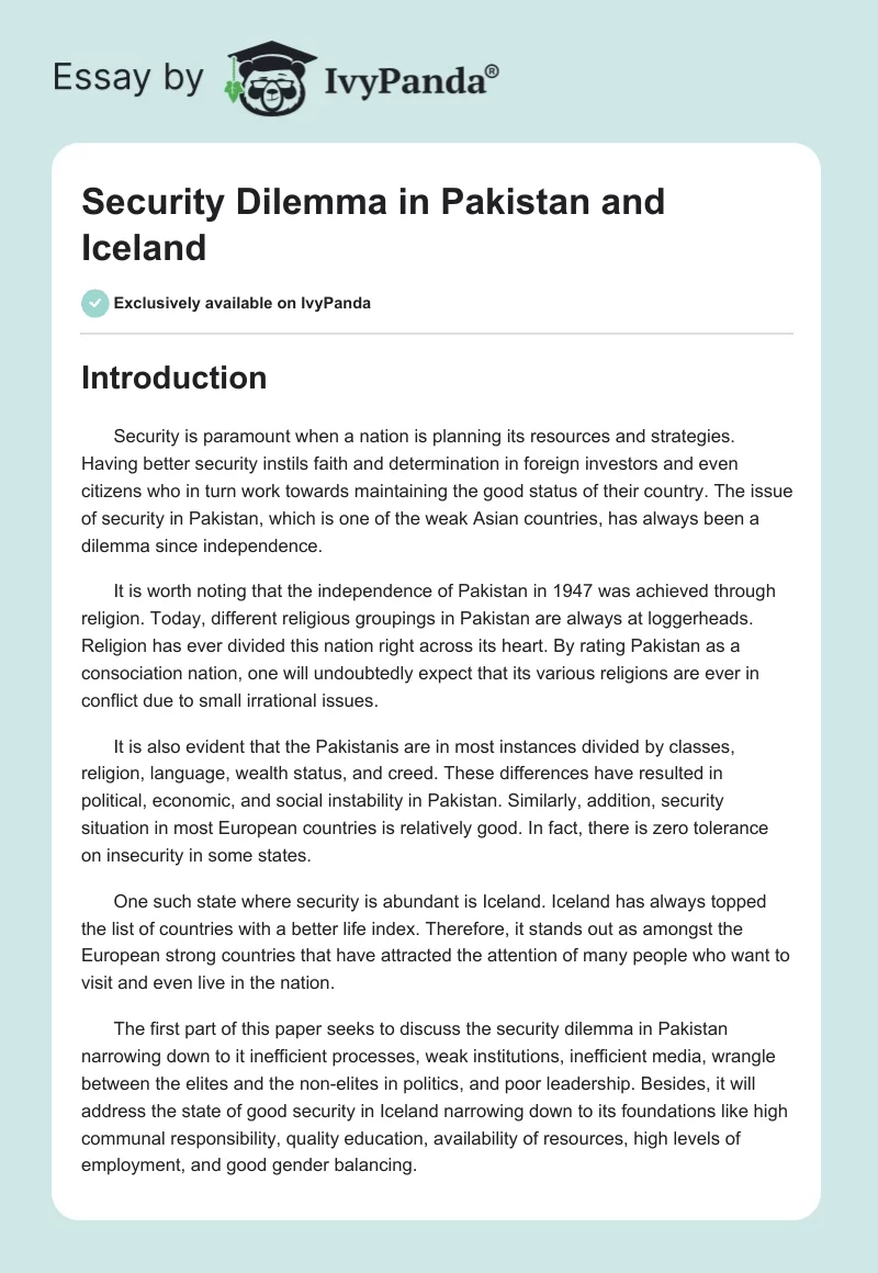 Security Dilemma in Pakistan and Iceland. Page 1