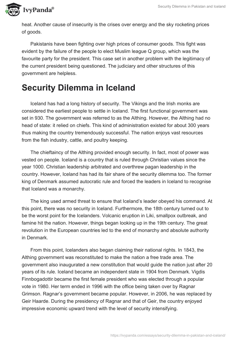 Security Dilemma in Pakistan and Iceland. Page 4