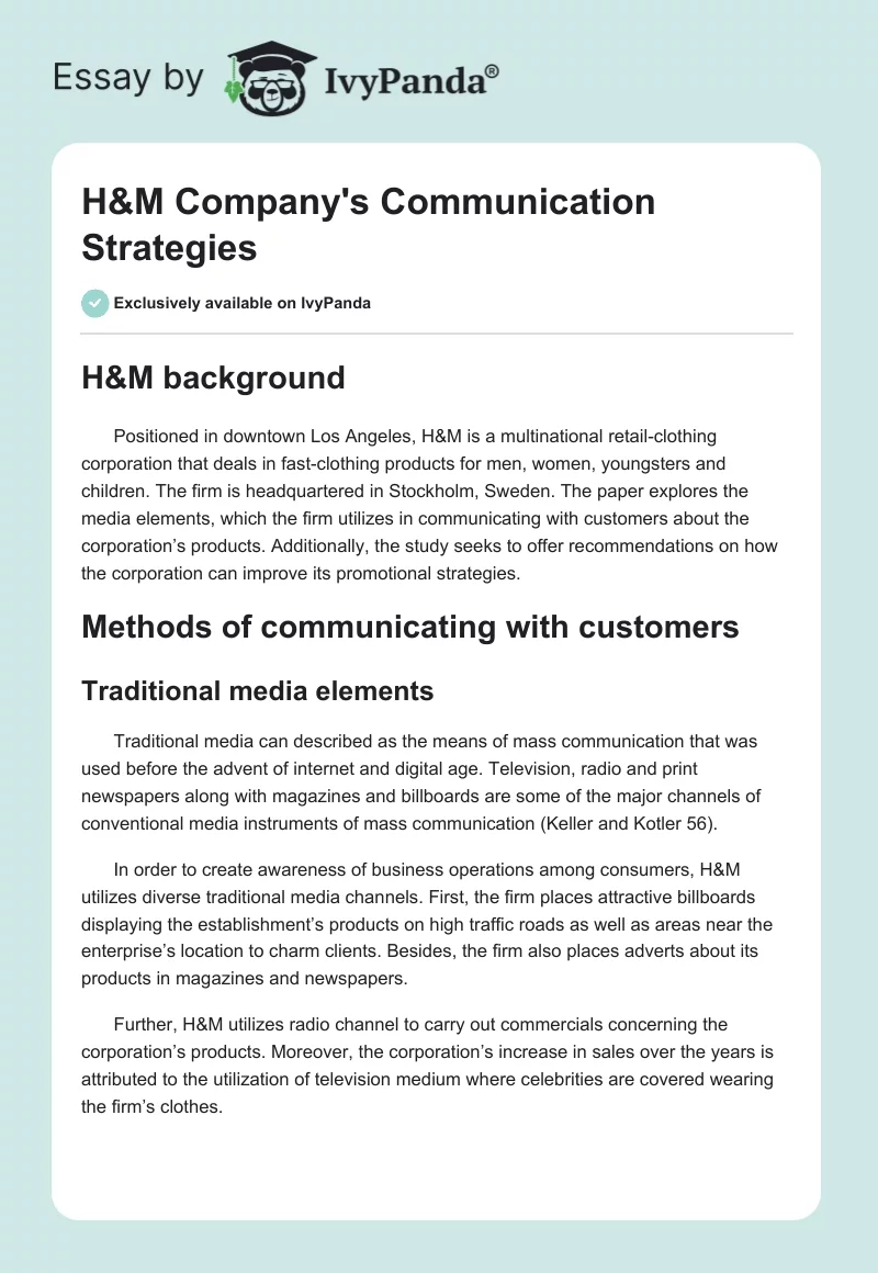 H&M Company's Communication Strategies. Page 1