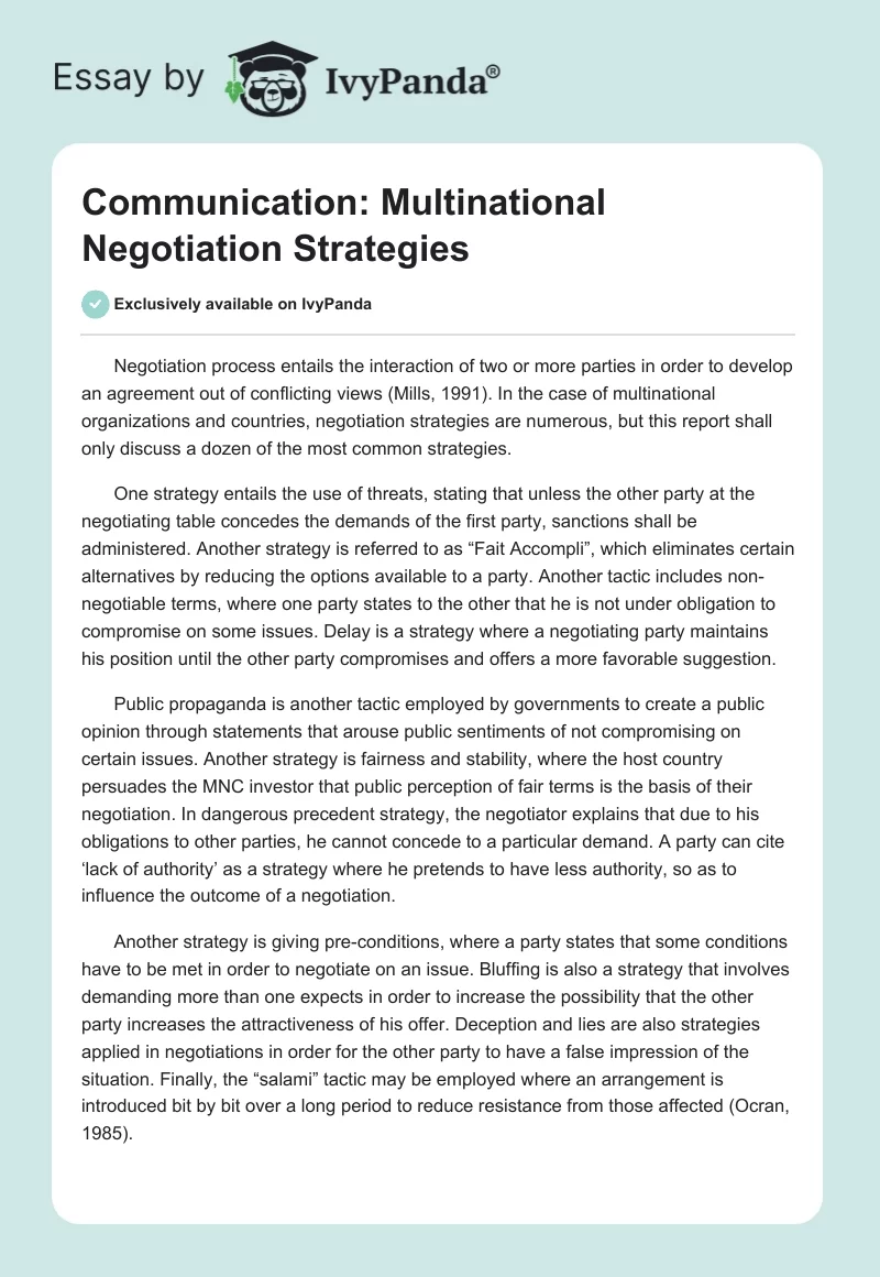 Communication: Multinational Negotiation Strategies. Page 1