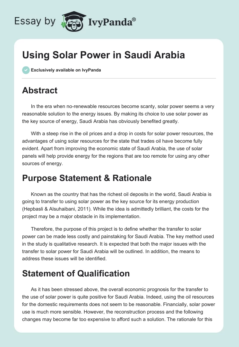 Using Solar Power in Saudi Arabia. Page 1