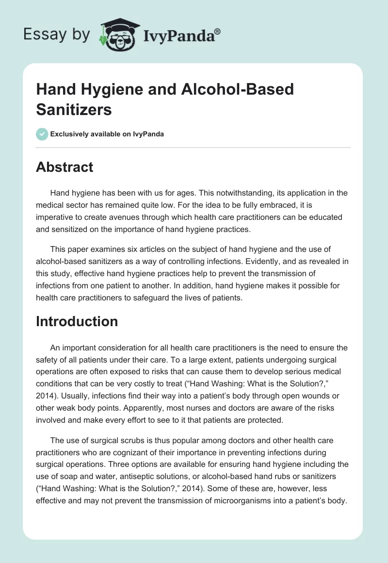 Hand Hygiene and Alcohol-Based Sanitizers. Page 1