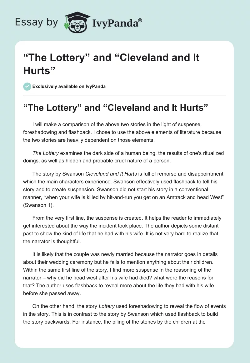 “The Lottery” and “Cleveland and It Hurts”. Page 1