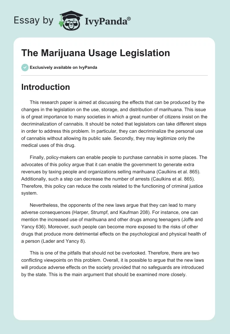 The Marijuana Usage Legislation. Page 1