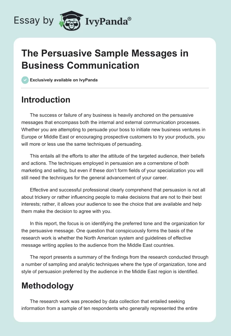 The Persuasive Sample Messages in Business Communication. Page 1