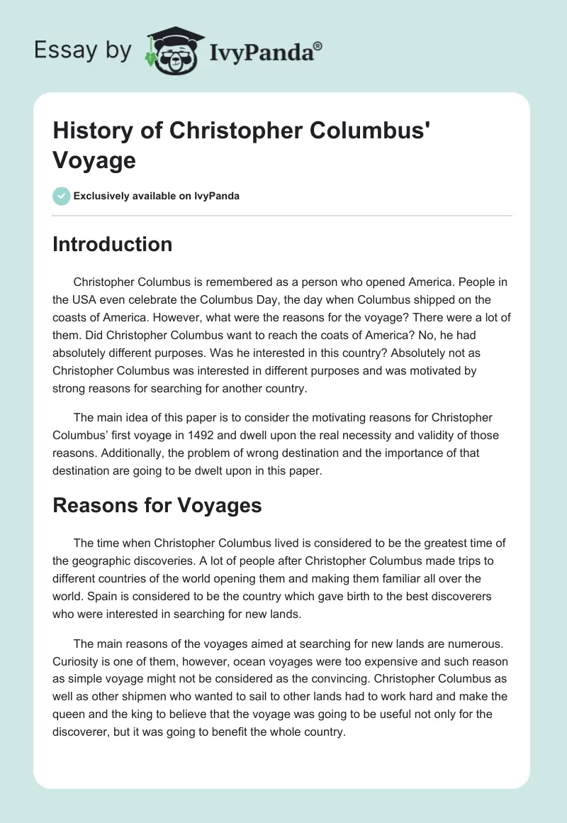 History of Christopher Columbus' Voyage. Page 1