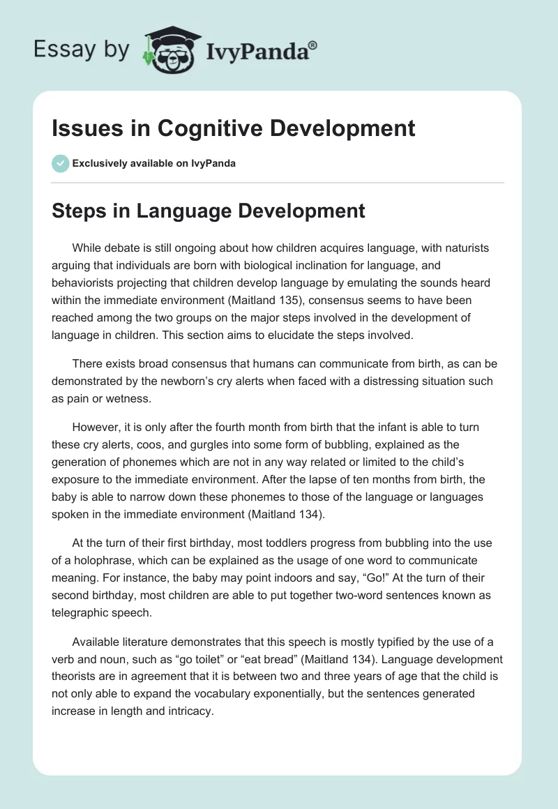 Issues in Cognitive Development. Page 1