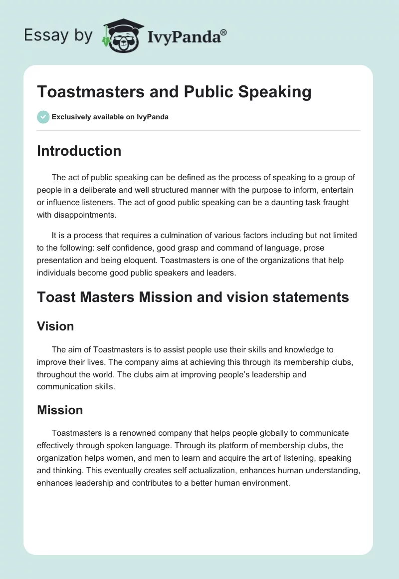 Toastmasters and Public Speaking. Page 1